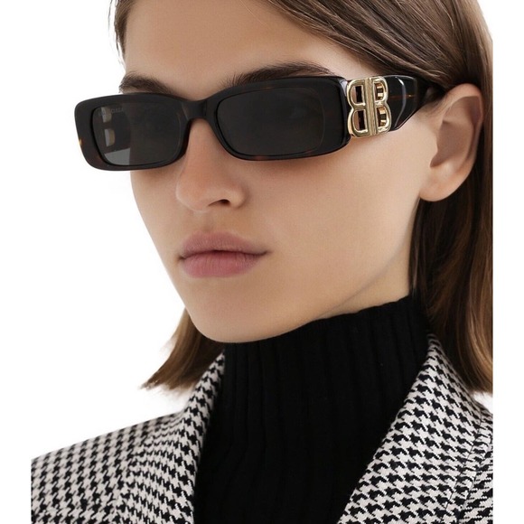 Balenciaga BB0096S 001 Black Gold Grey Lens Women Sunglasses Small Authentic - Picture 5 of 11